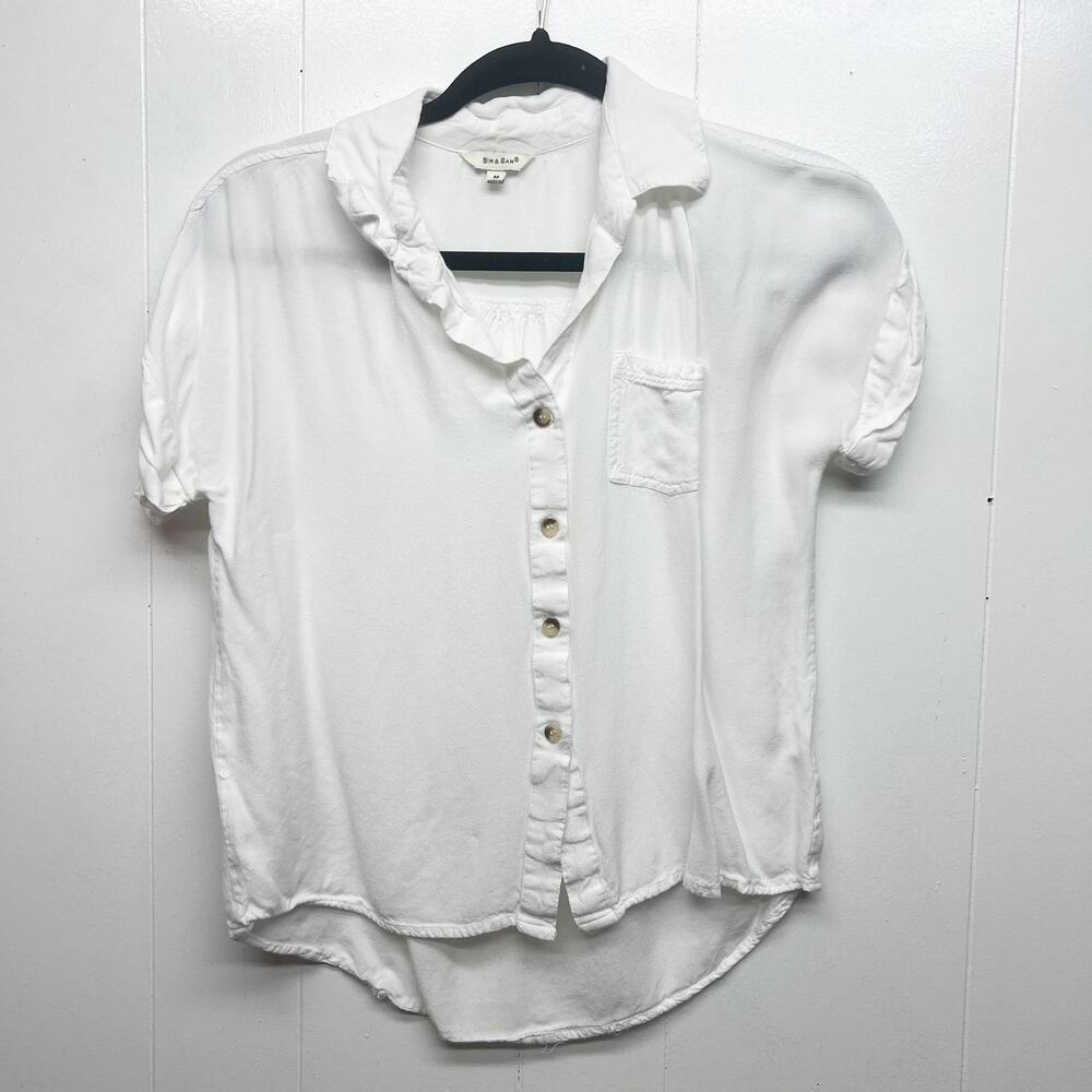 Sim & Sam White Button Front Short Sleeve Women's Shirt Size Medium Capsule
